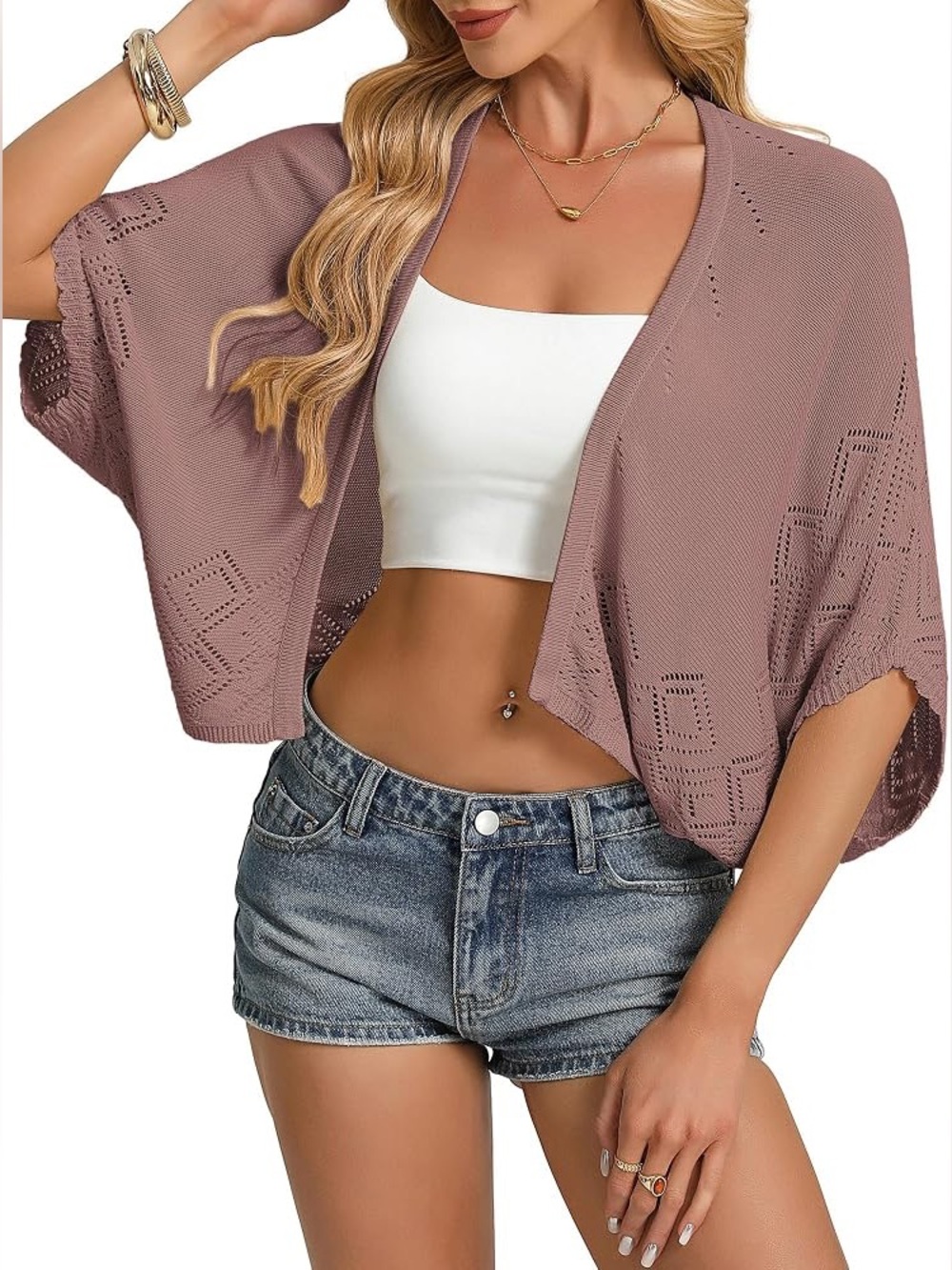 Grace Karin Mauve Knit Shrug Cardigan